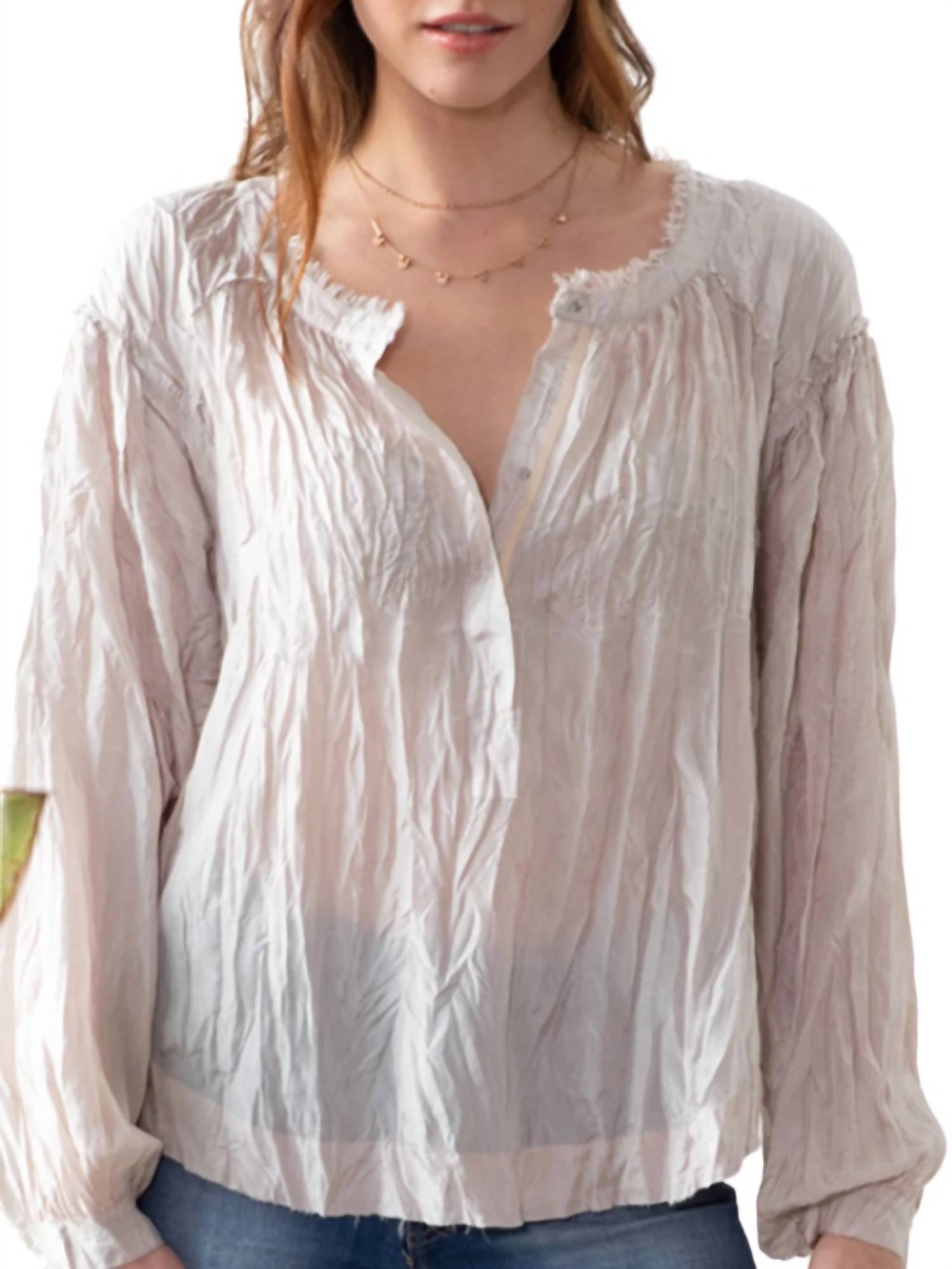 Go By Go Silk Peasant Top In Buff In White