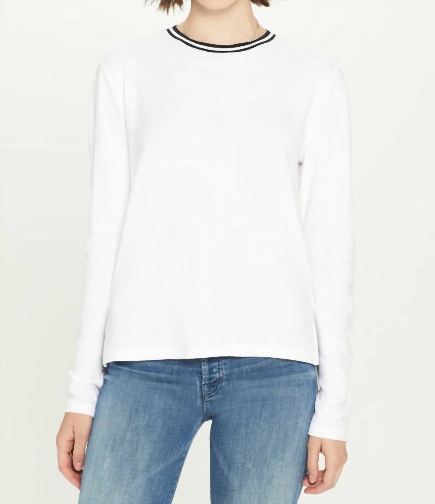 Shop Goldie Fine Terry Ringer Long Sleeve Tee In Tipped White