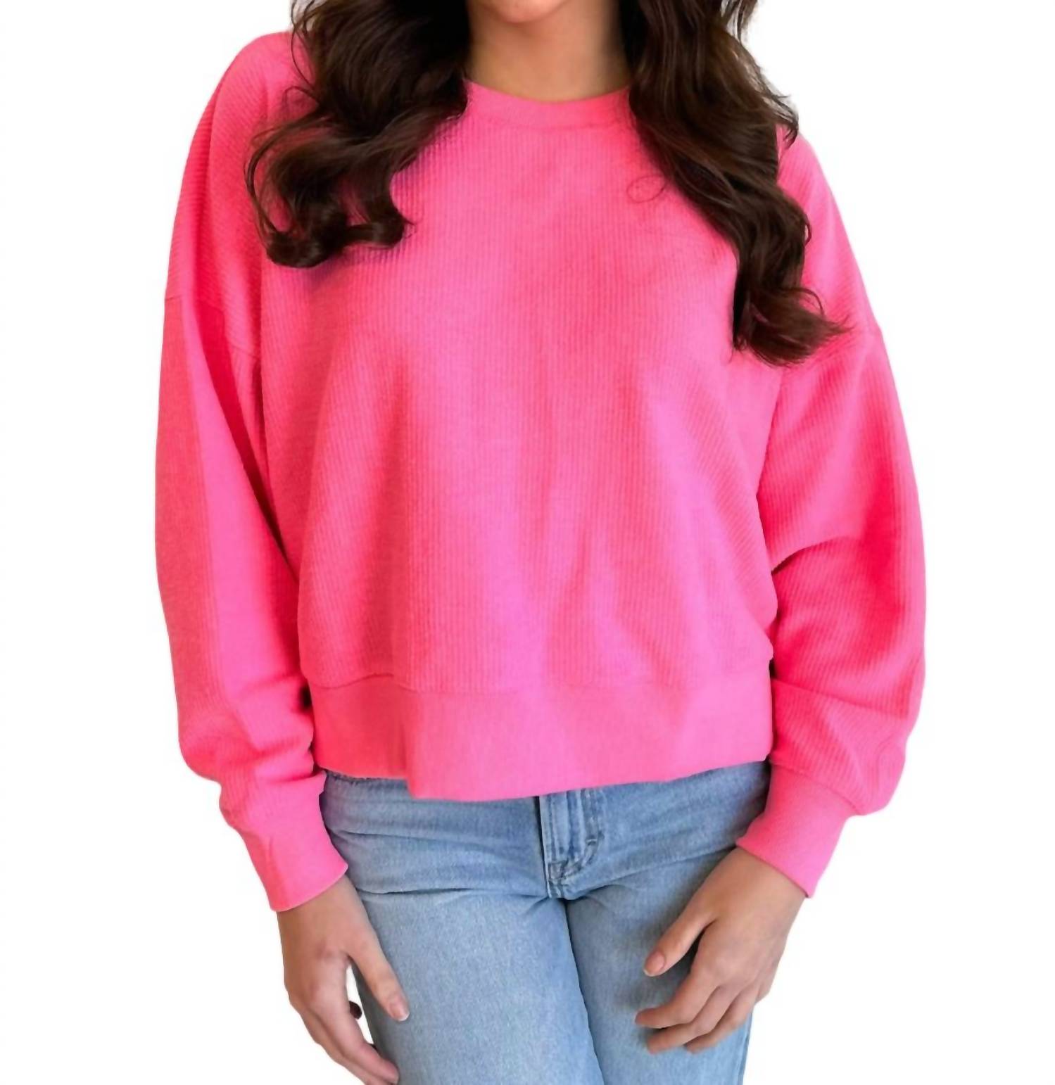 Shop Vintage Havana Neon Escape Ribbed Crewneck Sweater In Pink