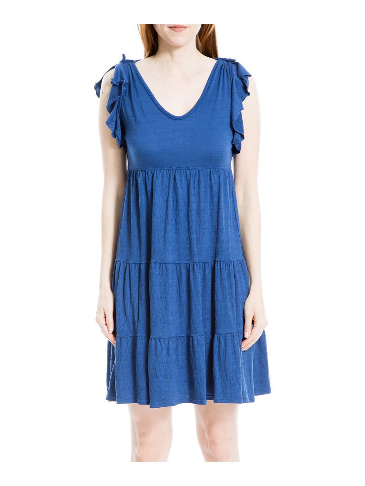 Shop Max Studio Womens Tiered A-line Mini Dress In Blue