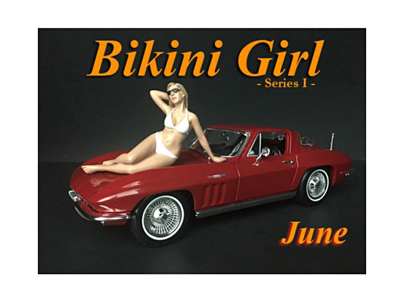 American Diorama June Bikini Calendar Girl Figure For 1/24 Scale Models By  In Blue