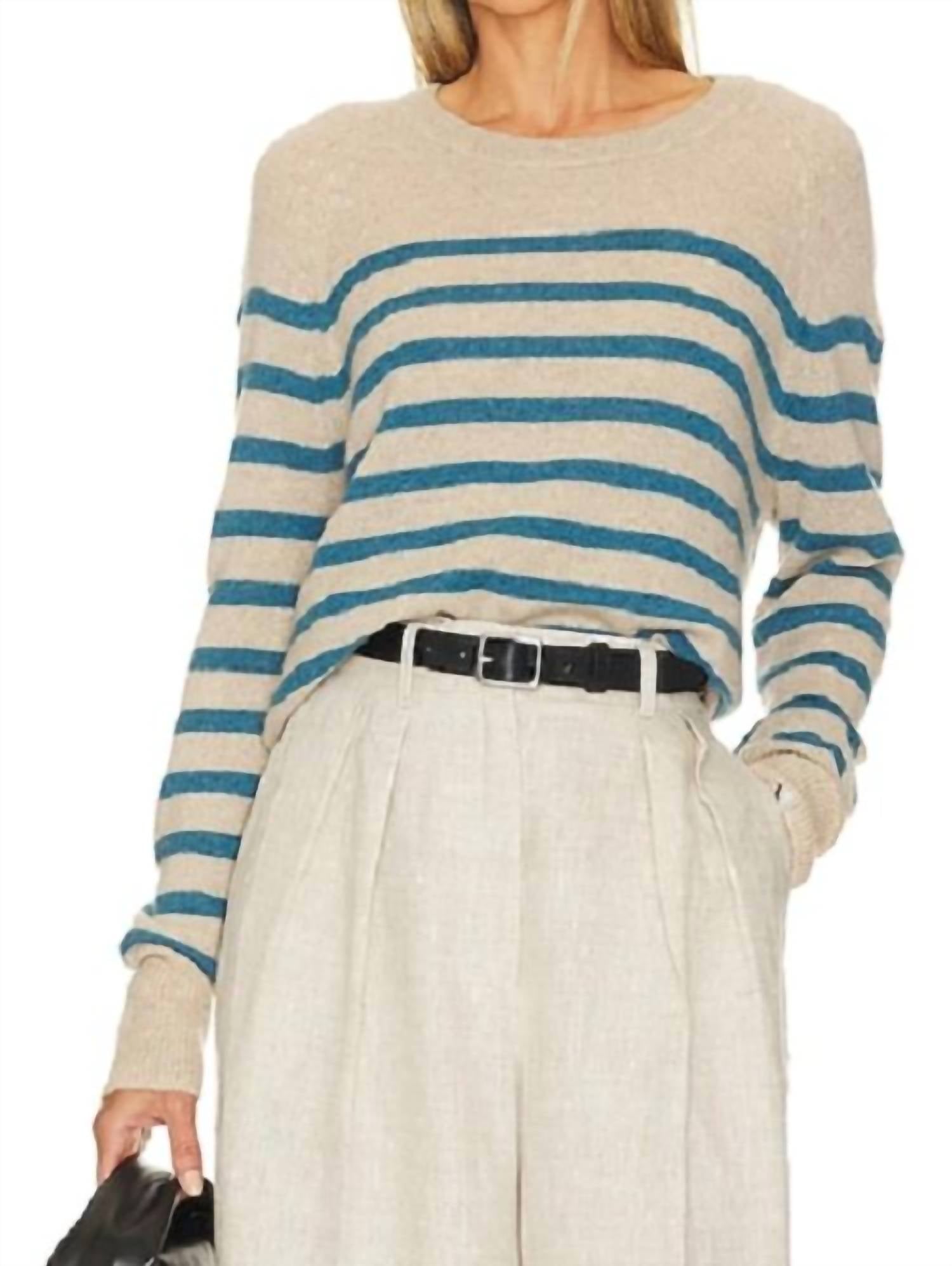 One Grey Day Sloane Cashmere Pullover Top In Bluejay Combo In Brown