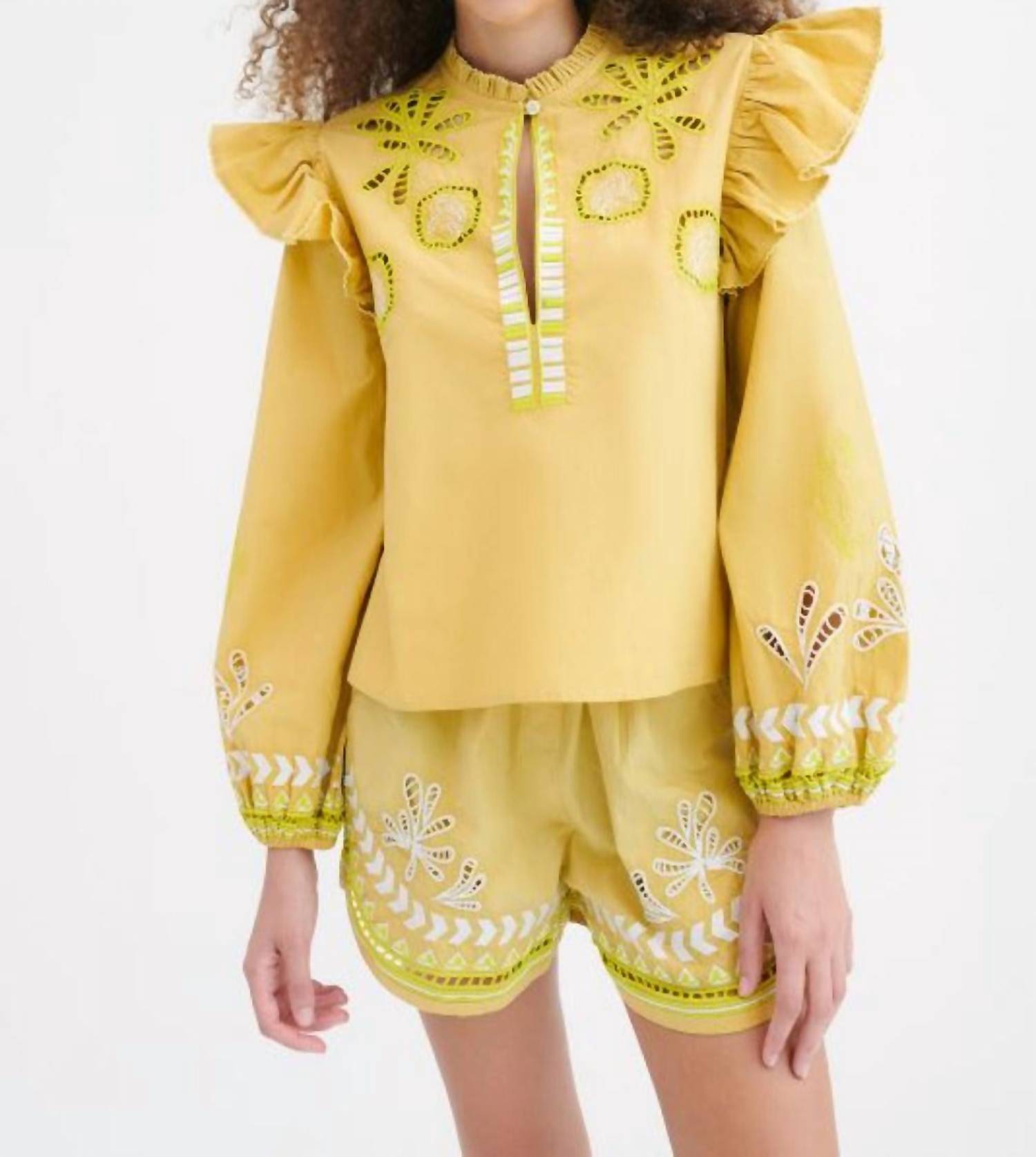 Chufy Dilli Embroidered Blouse In Soumy Olive In Yellow