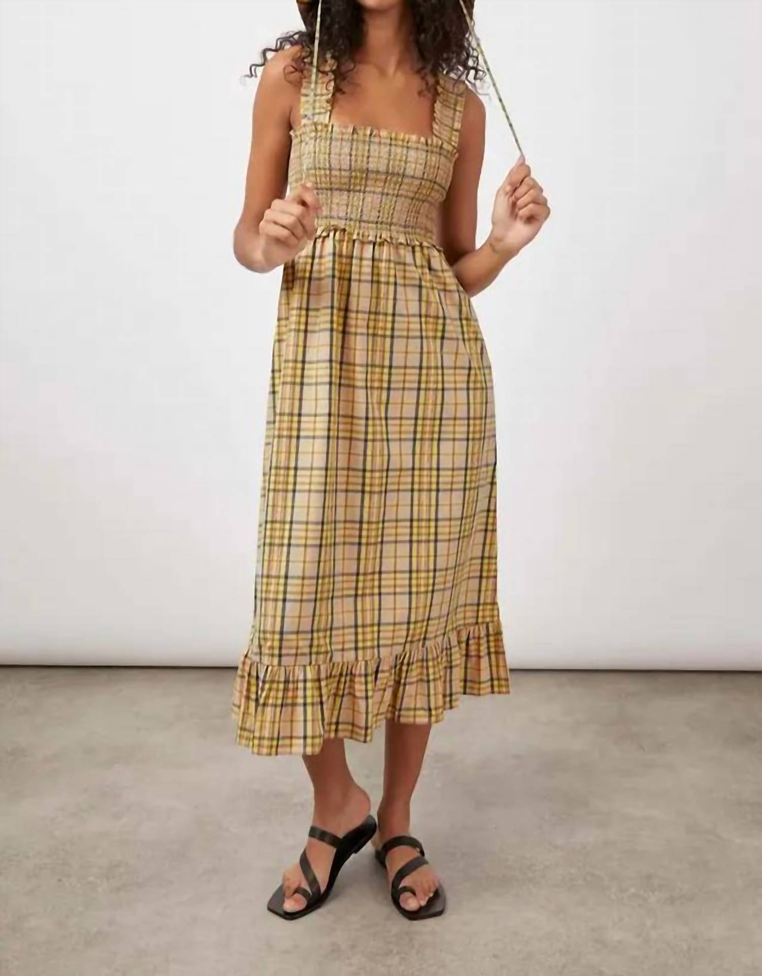 Shop Rails Smocked Bodice Gingham Dress In Yellow