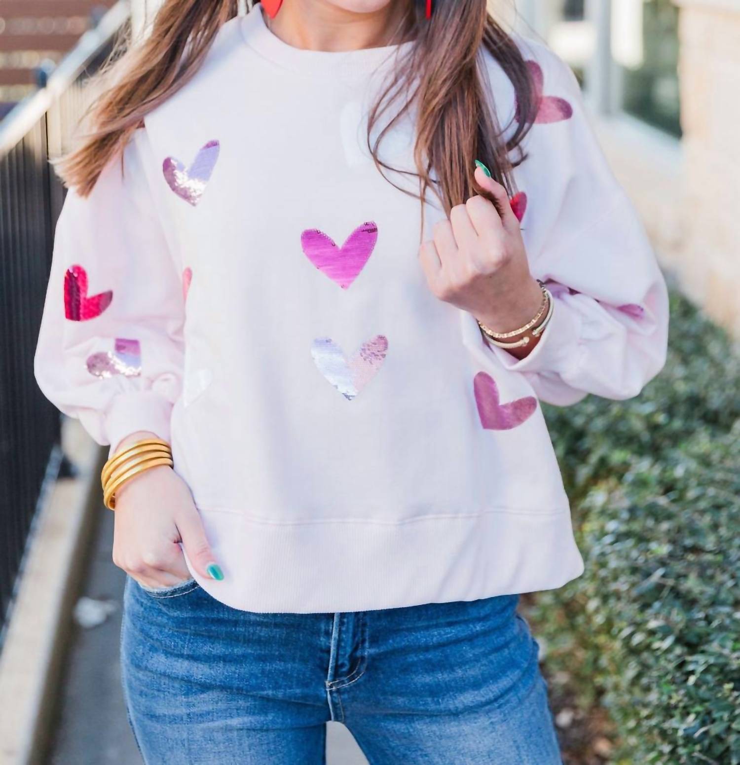 Shop Michelle Mcdowell Millie Hearts Sweatshirt In White