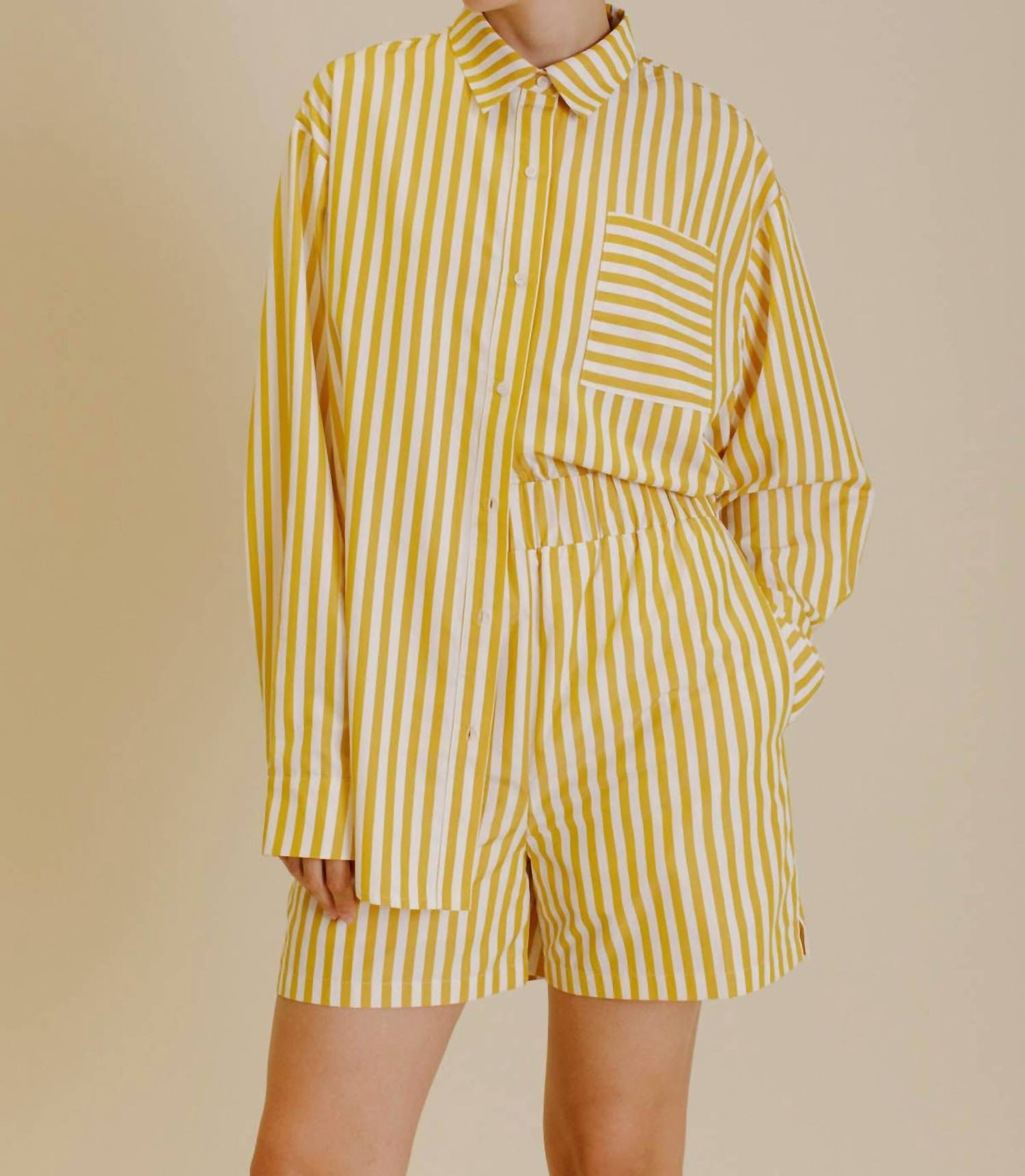 Shop Aureum Striped Shorts In Yellow