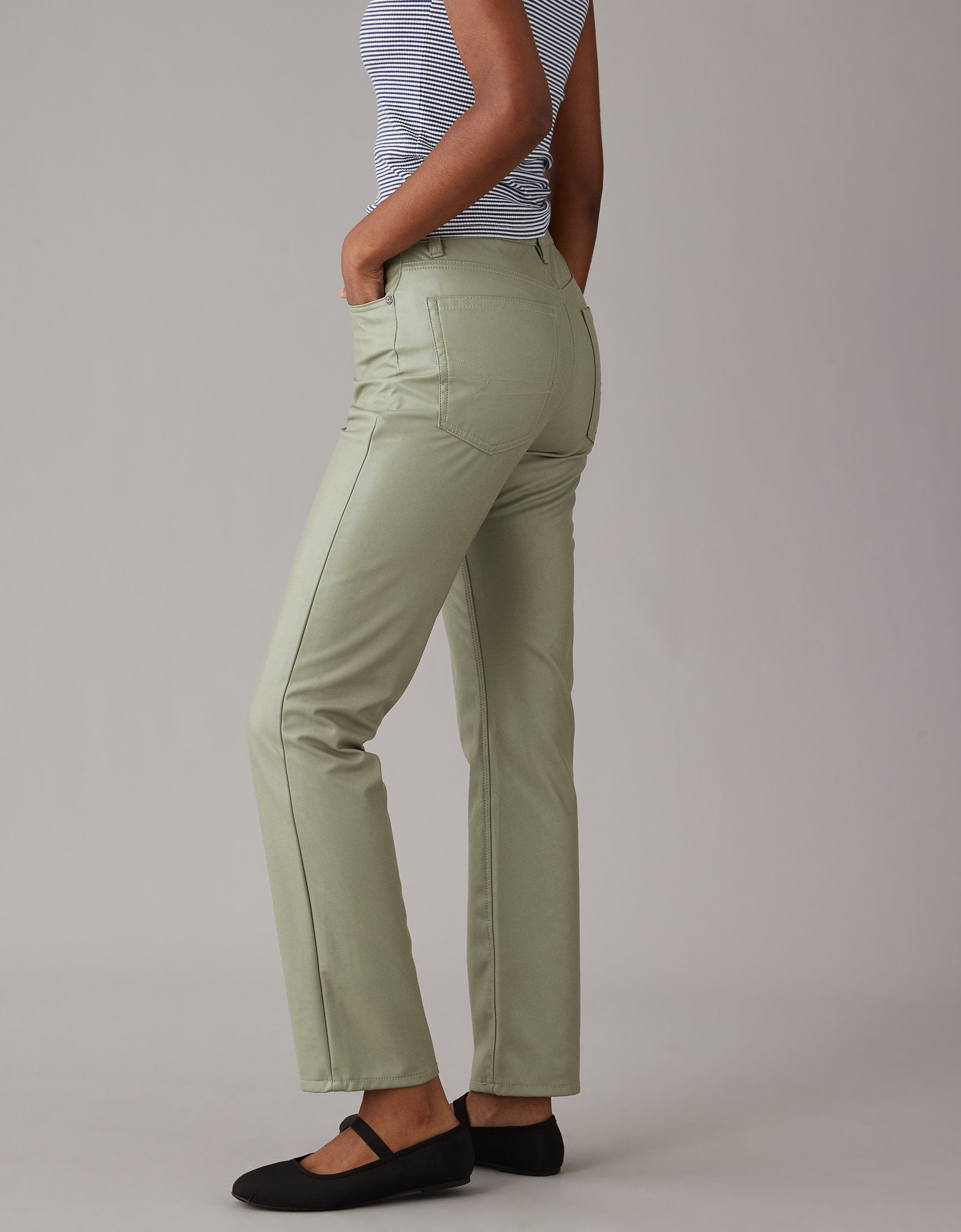 American Eagle Outfitters Ae Stretch Vegan Leather Super High-waisted Straight Pant In Green