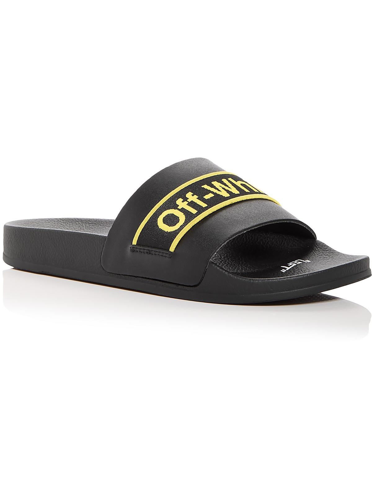 Off-white Mens Logo Round Toe Pool Slides In Black