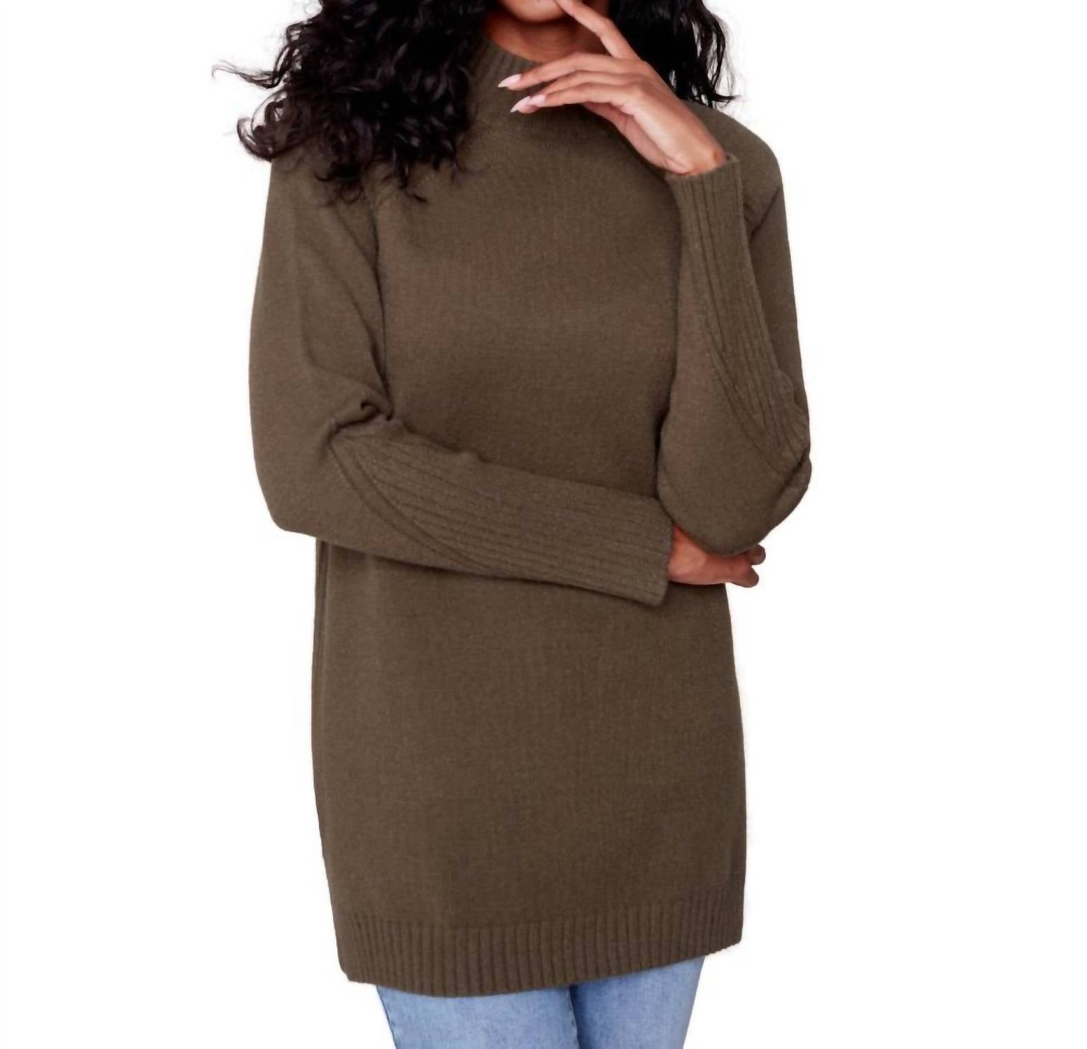 Shop Charlie B Mock Neck Raglan Tunic Sweater In Spruce In Brown