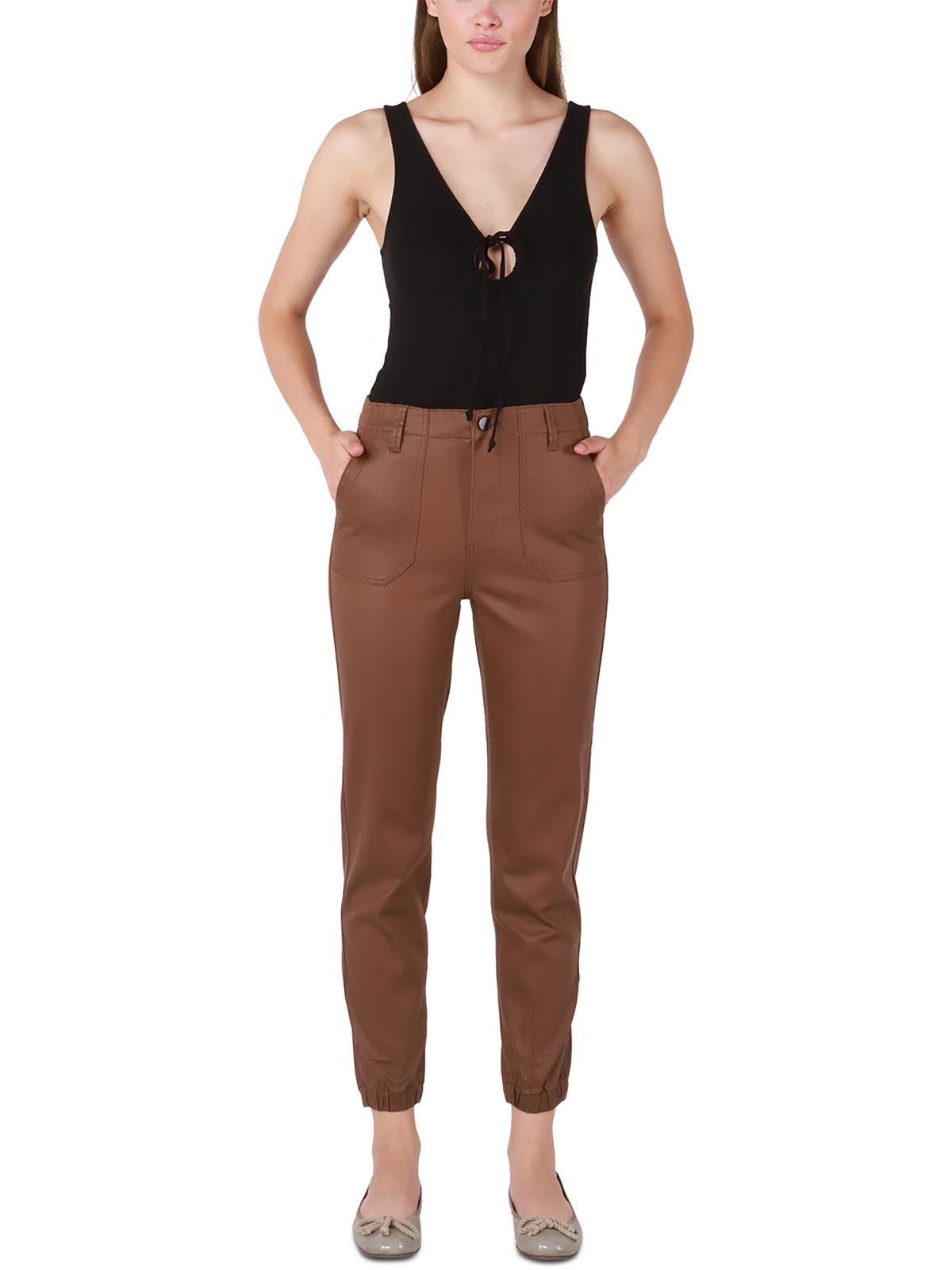 Black Tape Womens Coated High Rise Jogger Pants In Brown