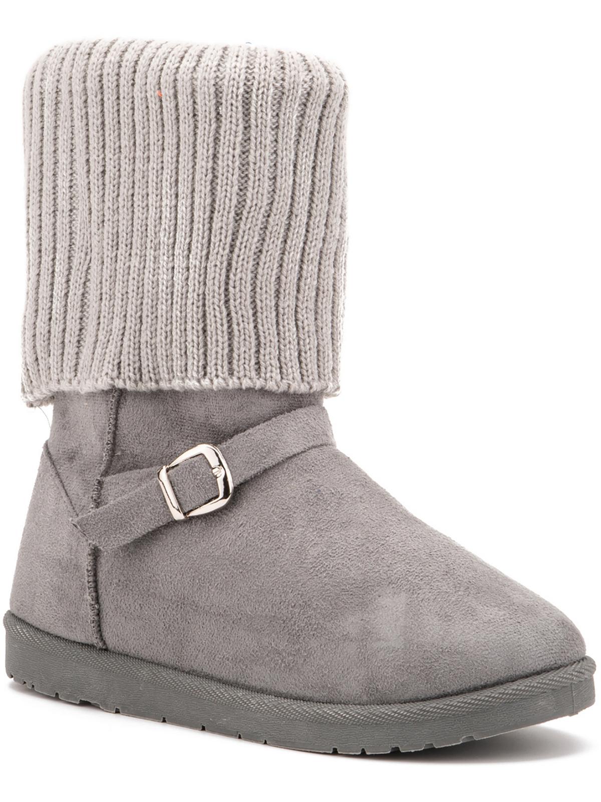 Shop Olivia Miller Womens Faux Suede Knit Trim Ankle Boots In Grey