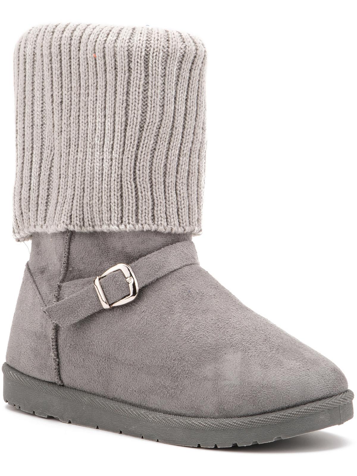 Olivia Miller Womens Faux Suede Knit Trim Ankle Boots In Grey