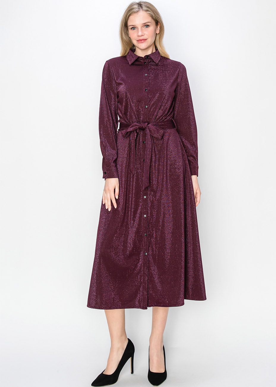 Yal New York Burgundy Glitter Midi Dress In Multi