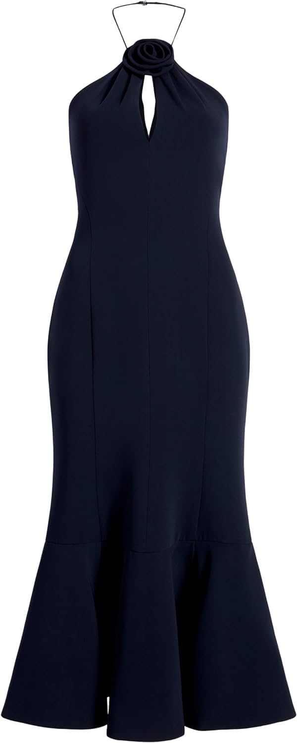 Shop Cinq À Sept Crepe Flower Jennie Dress, Navy In Blue