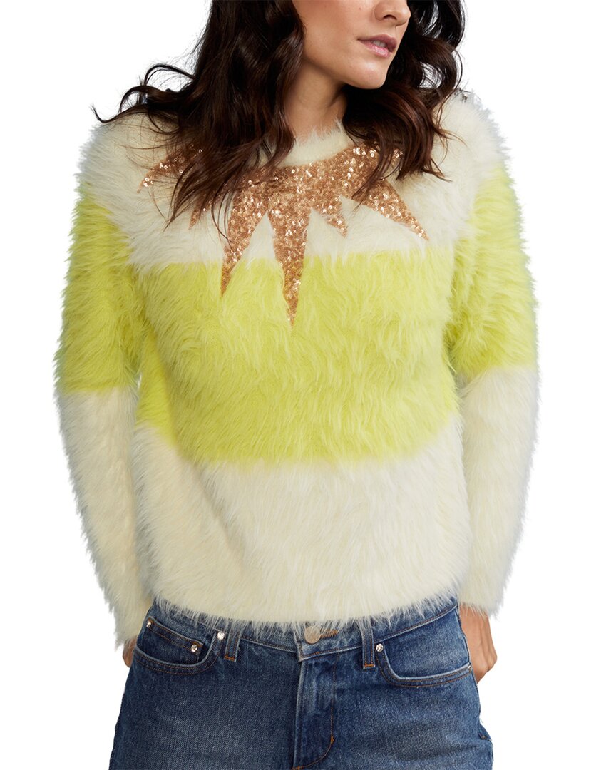 Cynthia Rowley Fuzzy Stripe Sequin Wool-blend Sweater In White