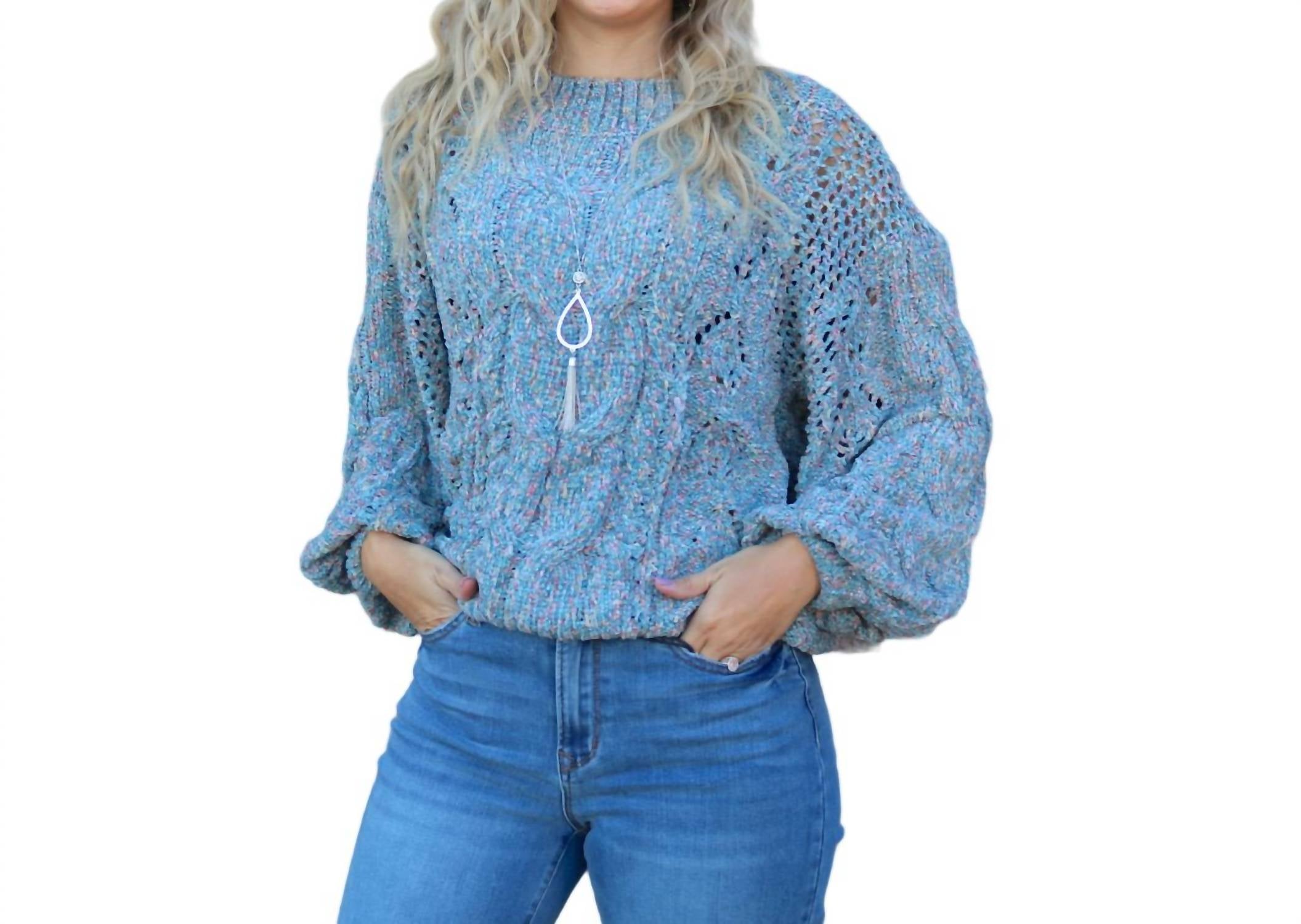 Kori Crisp Feeling Sweater In Aqua Sky In Multi