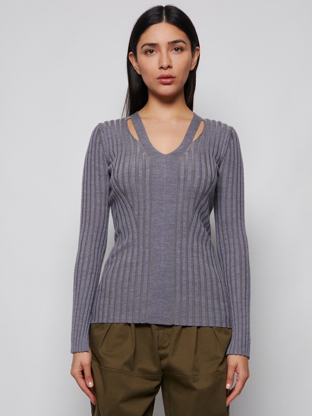 Merino Rib Knit V-neck Sweater