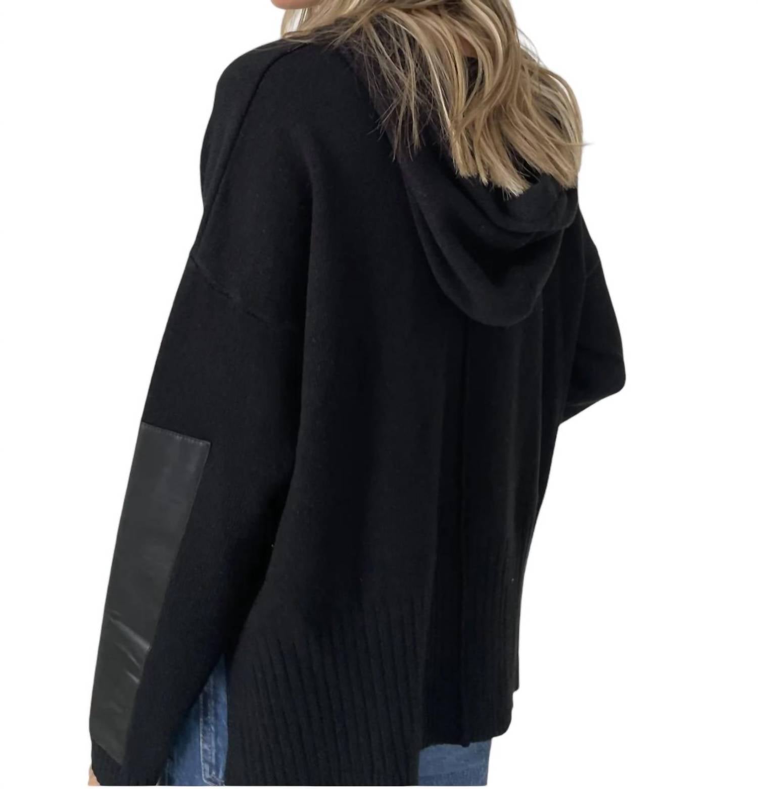 Rebecca Faux Leather Sleeve Sweater In Black