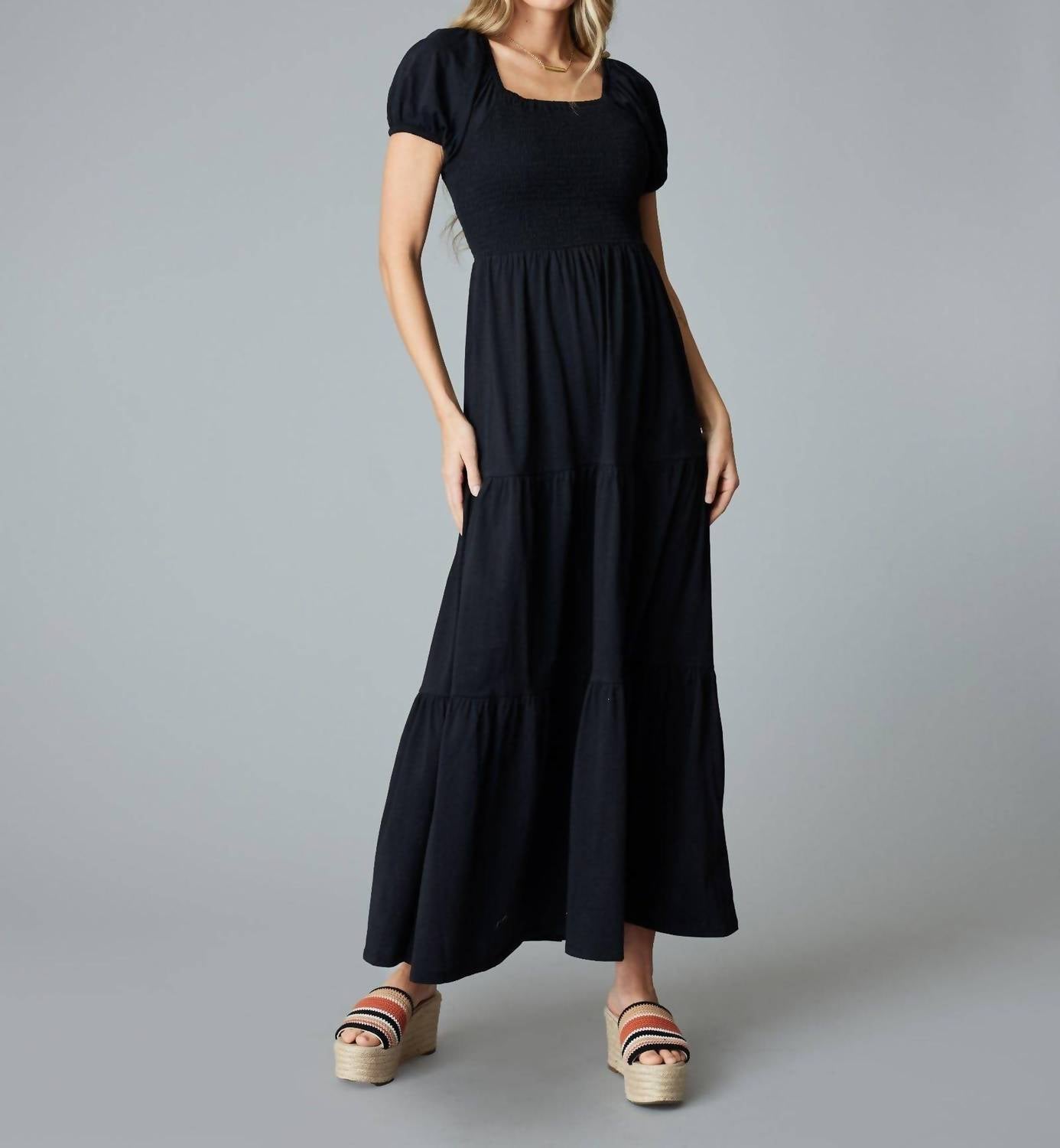 Downeast Jade Tiered Maxi Dress In Black