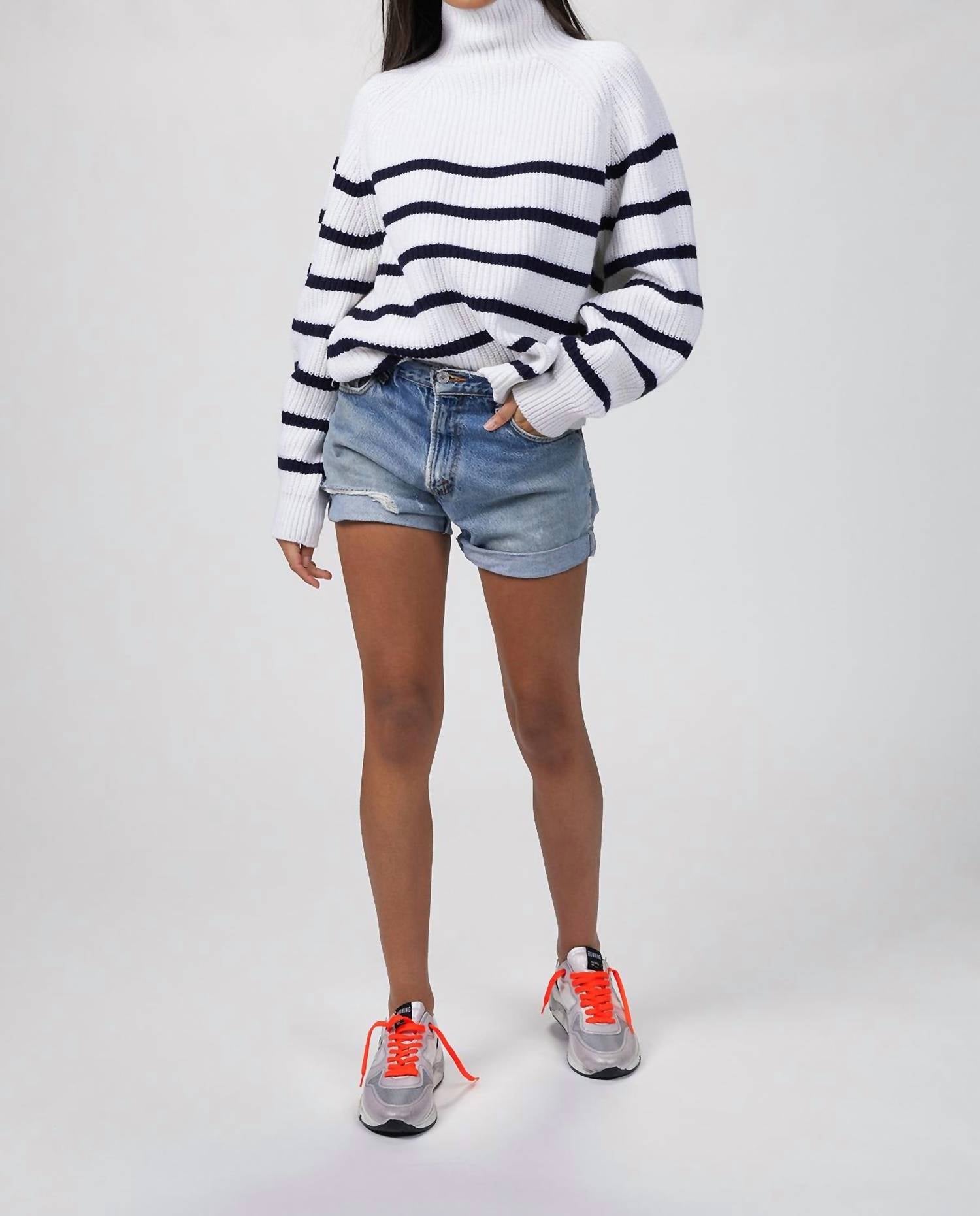 Shop In The Mood For Love Fiona Striped Sweater In White/navy In Multi