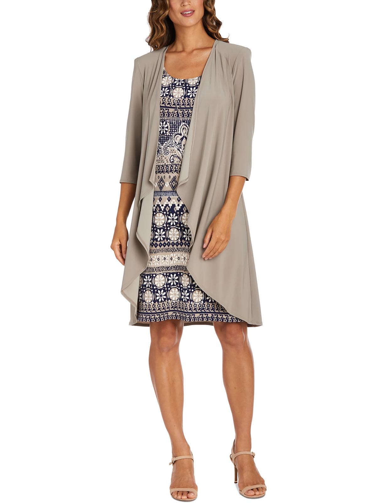 R & M Richards Womens Printed Above Knee Two Piece Dress In Gray