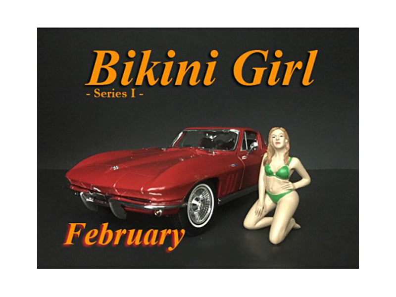 American Diorama February Bikini Calendar Girl Figurine For 1/18 Scale Models By  In Red