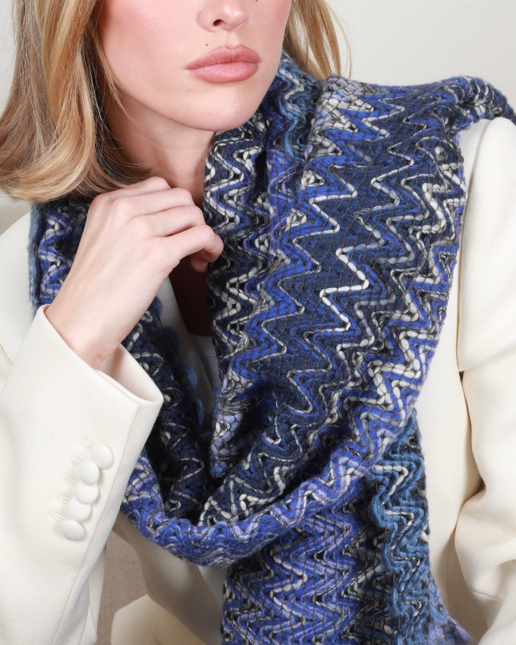 Missoni & Zigzag Knitted Scarf In Blue