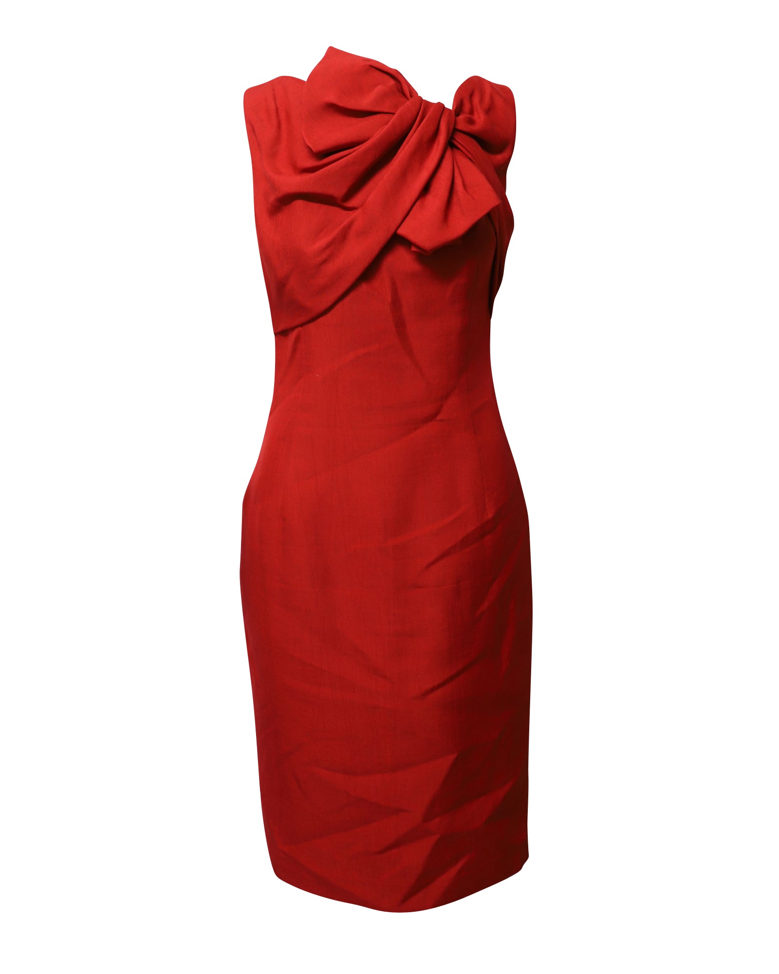 image of Giambattista Valli Bow Detail Shift Midi Dress in Red Silk