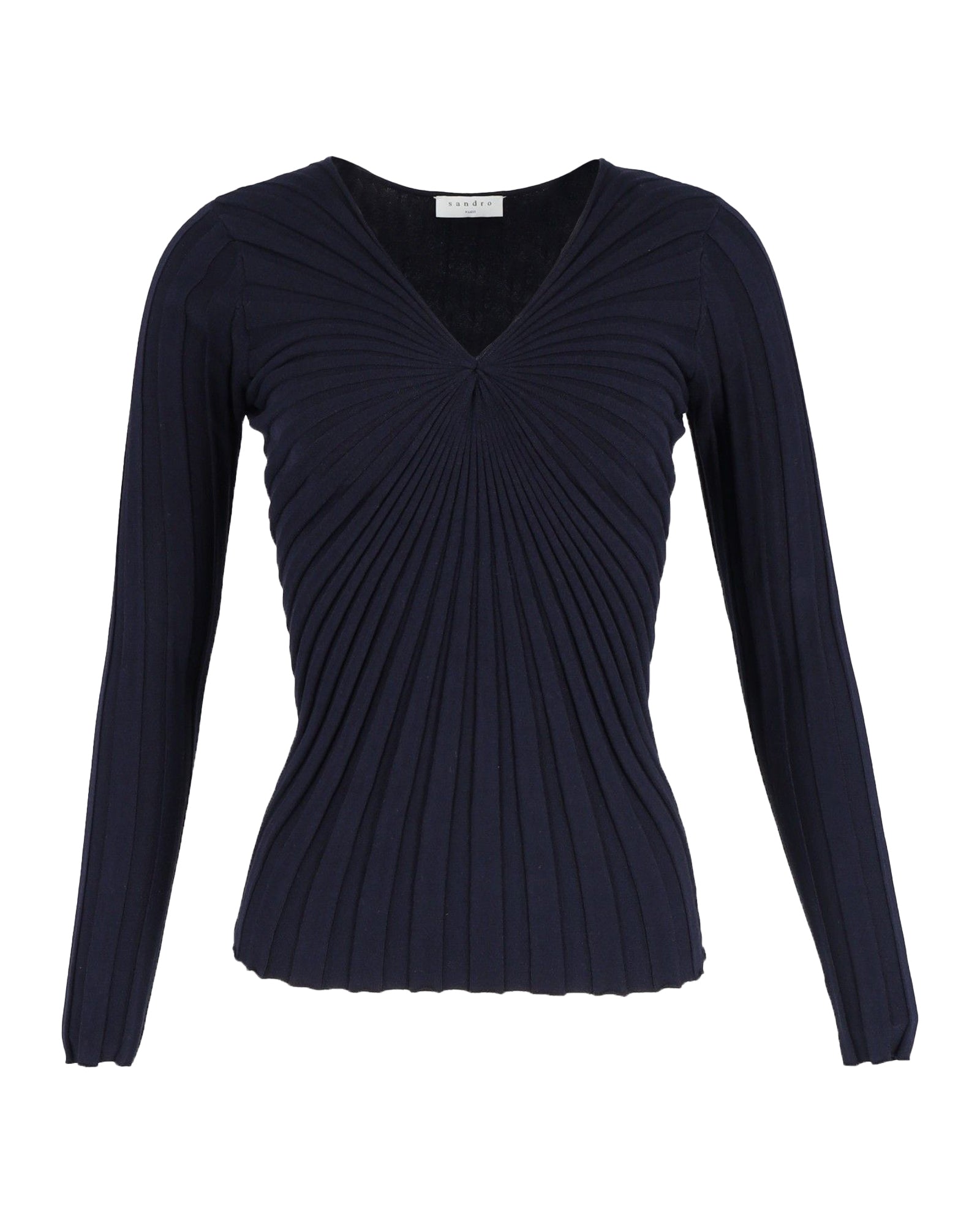 Image of Sandro Justine V-Neck Knit Jumper in Navy Blue Cotton