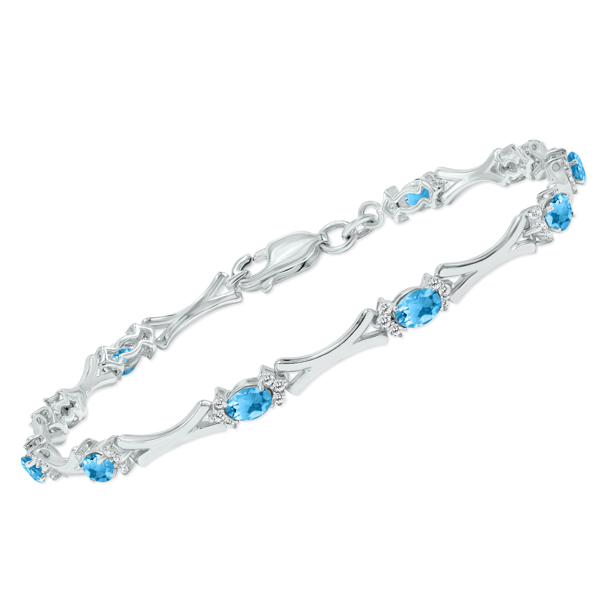 Shop Sselects Blue Topaz And Natural Diamond Sculpted X Link Bracelet In .925 Sterling Silver