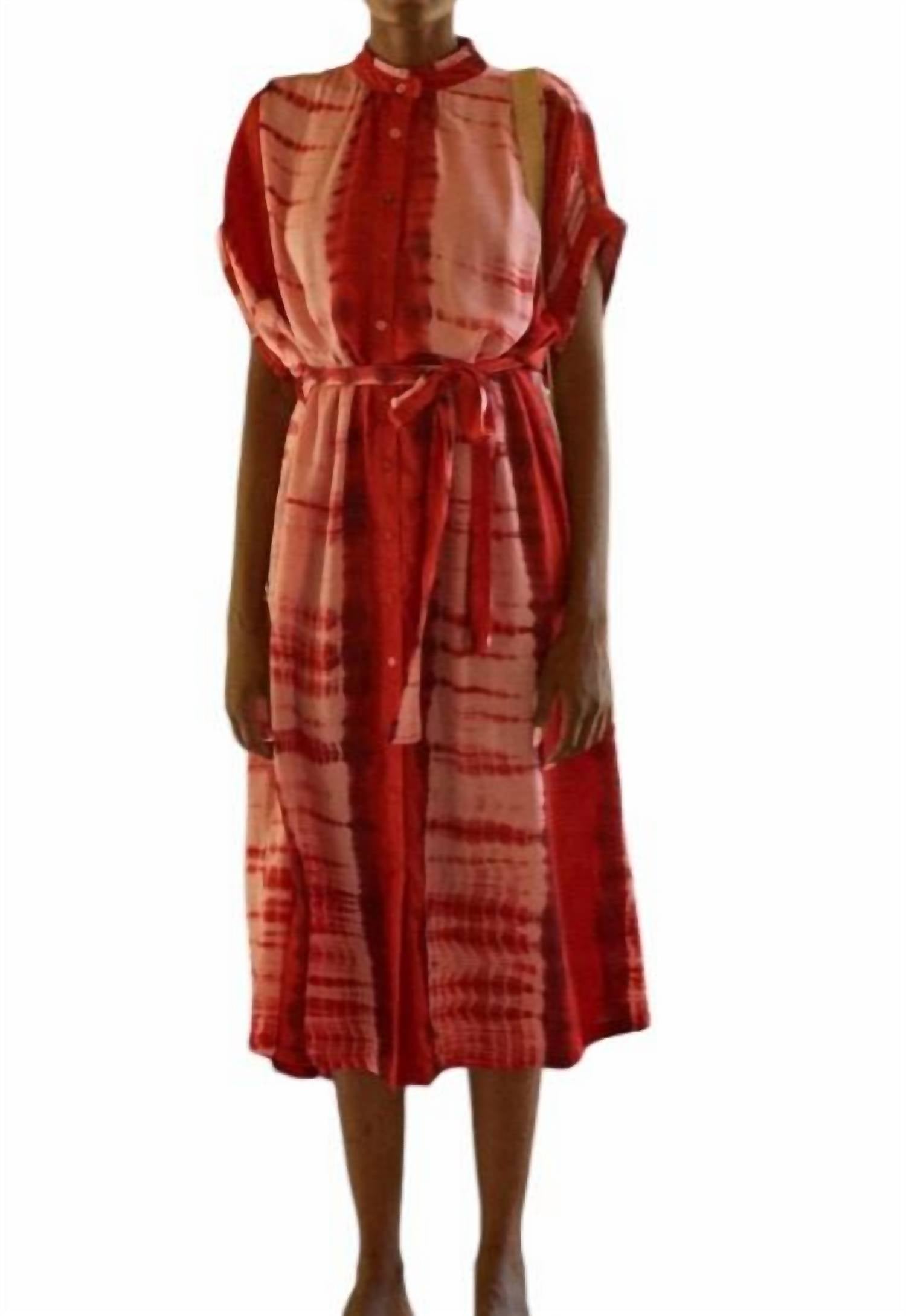 Carolina K Valerie Kaftan Midi Dress In Tie Dye Rose In Red