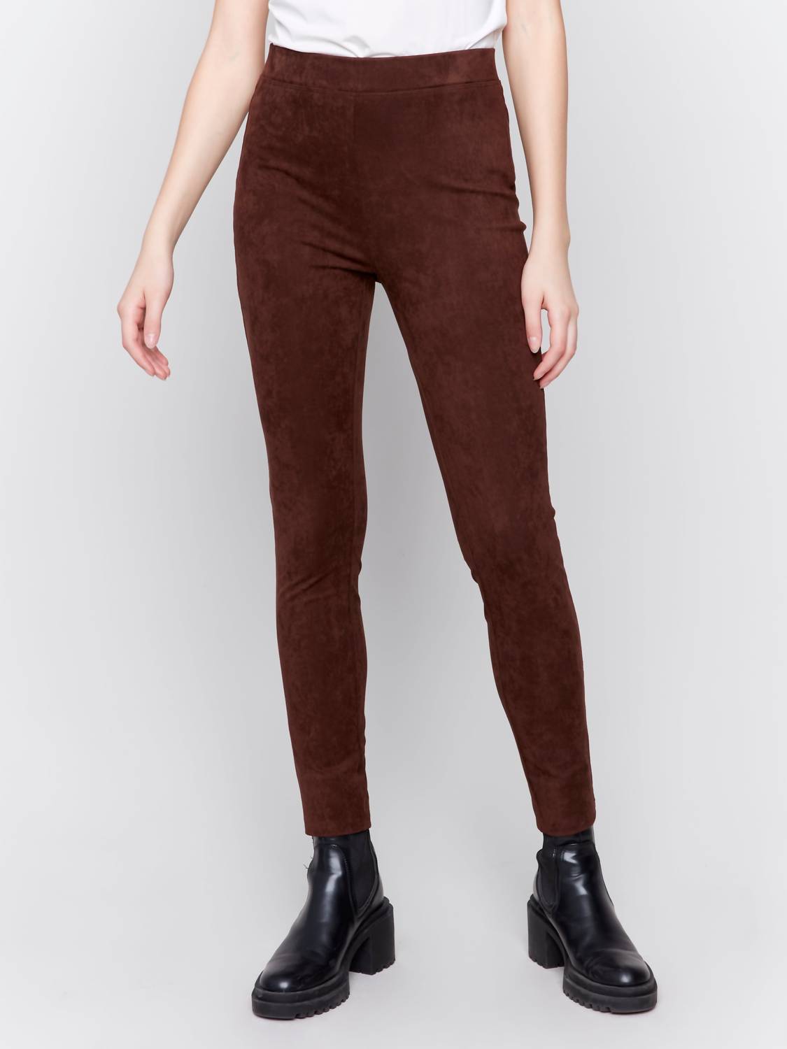 Charlie B Pull On Slim Pants In Mocha
