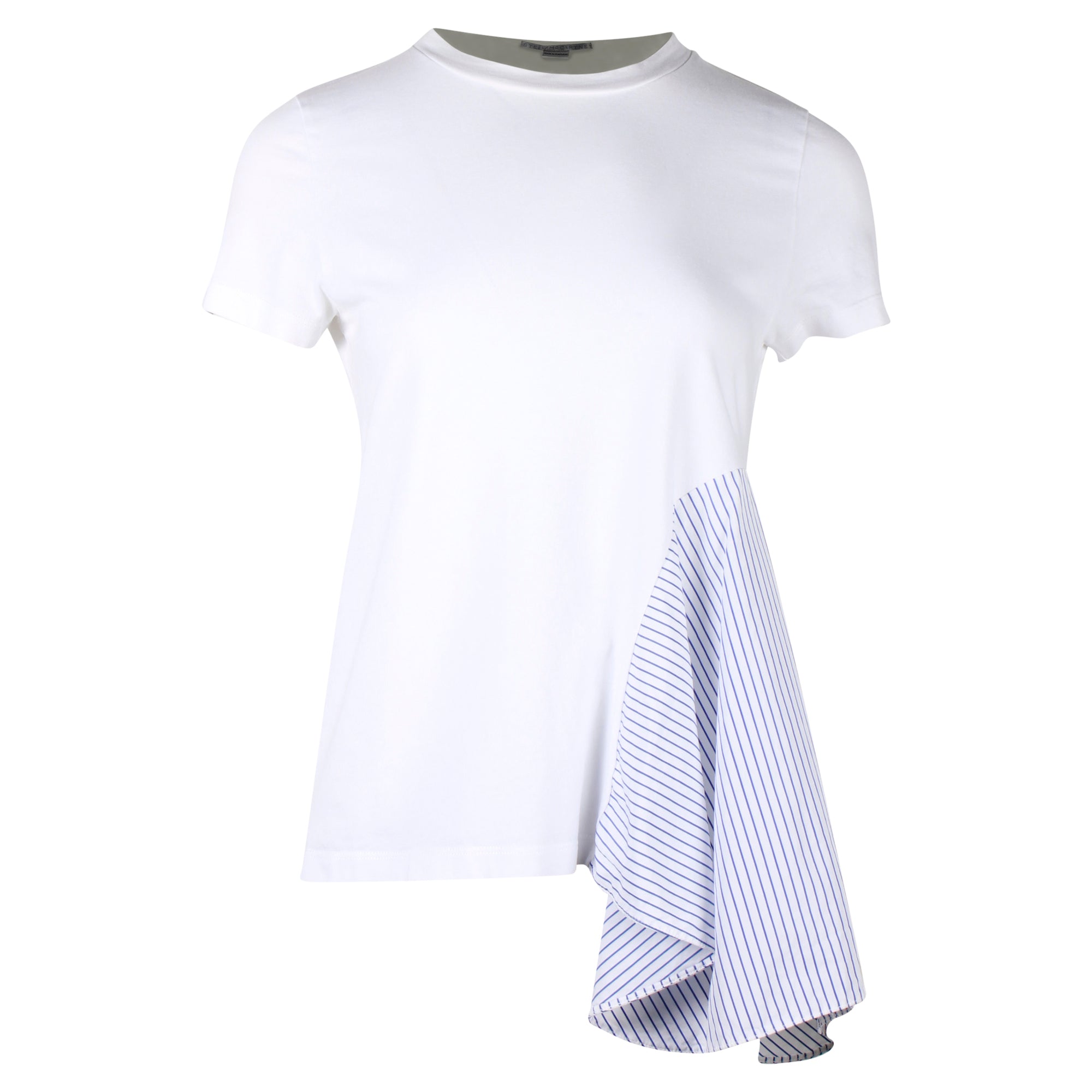 image of Stella McCartney Stripe Panel T-Shirt in White Cotton