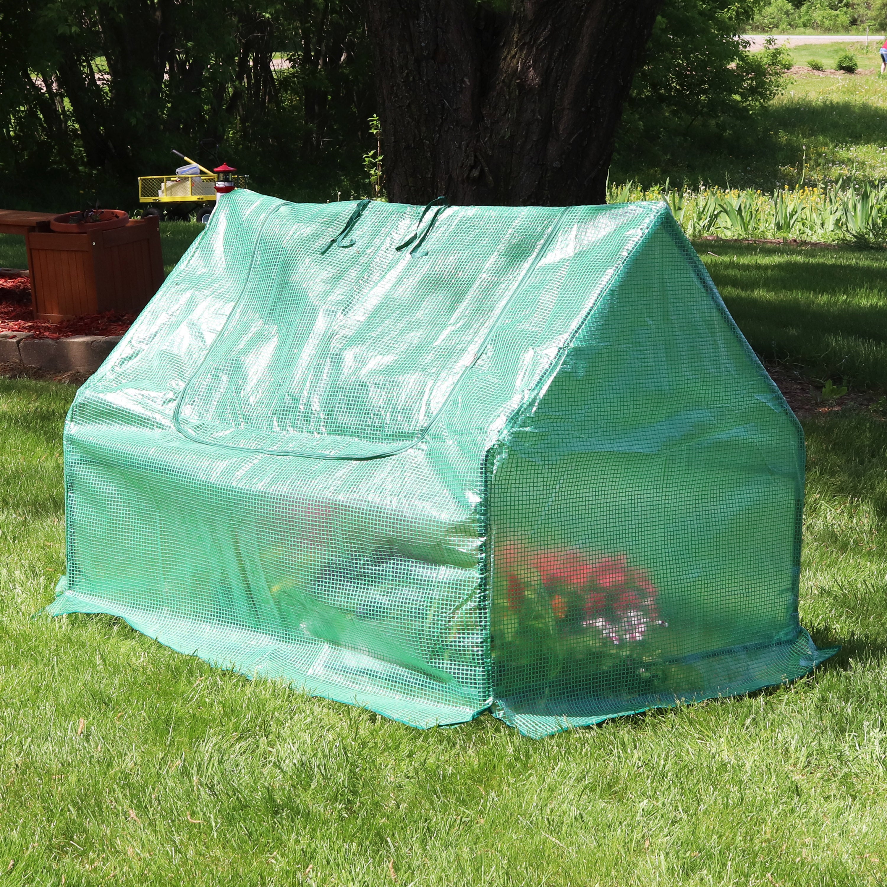 Sunnydaze Mini Greenhouse with 2 Zippered Side Doors - 4' x 3' - Green