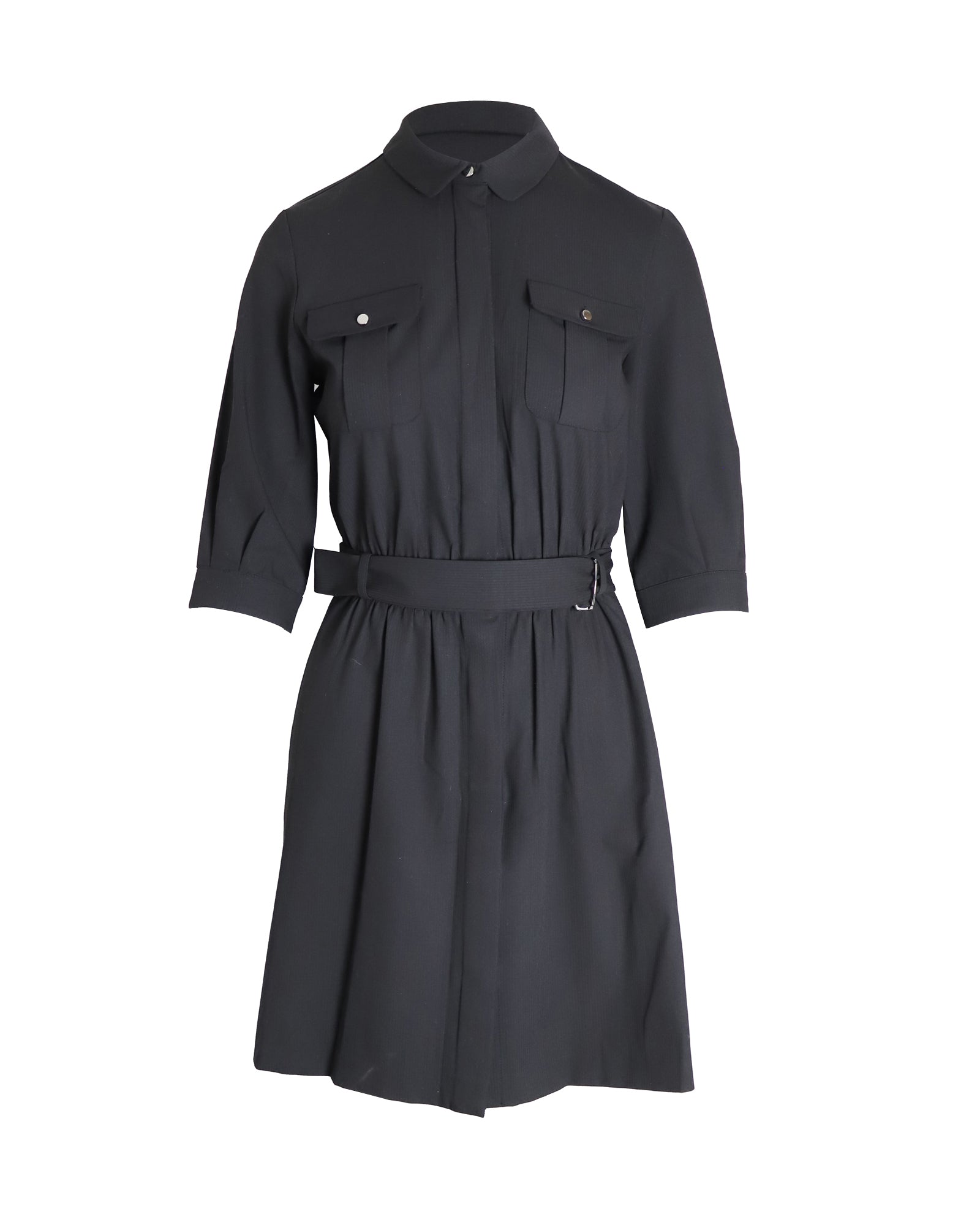 image of Ba&Sh Victoire Belted Mini Shirtdress in Black Polyester