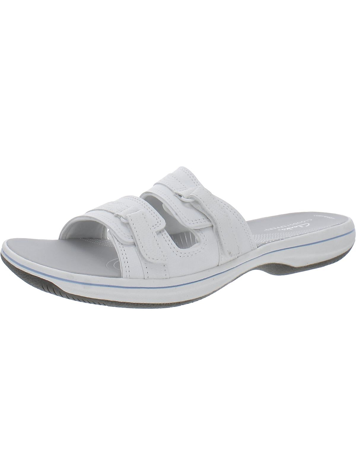 Cloudsteppers By Clarks Breeze Piper Womens Faux Leather Slide Sandals In White
