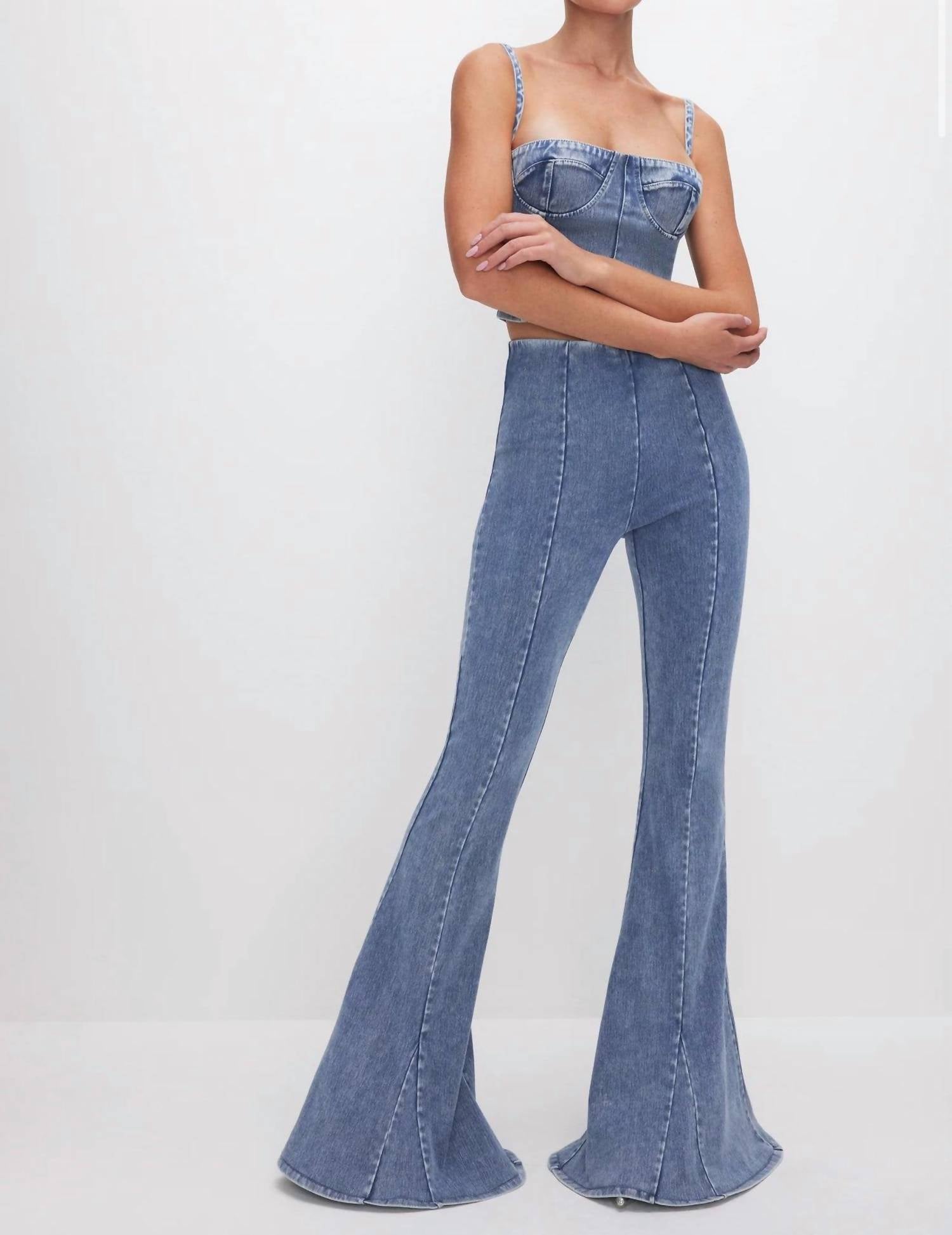 Shop Good American Soft Sculpt Extreme Flare Jeans In Blue