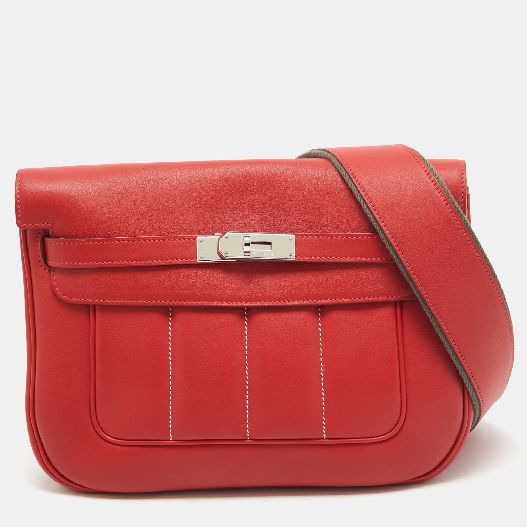 image of Hermes Rouge Tomate Swift Leather Palladium Finish Berline 28 Bag