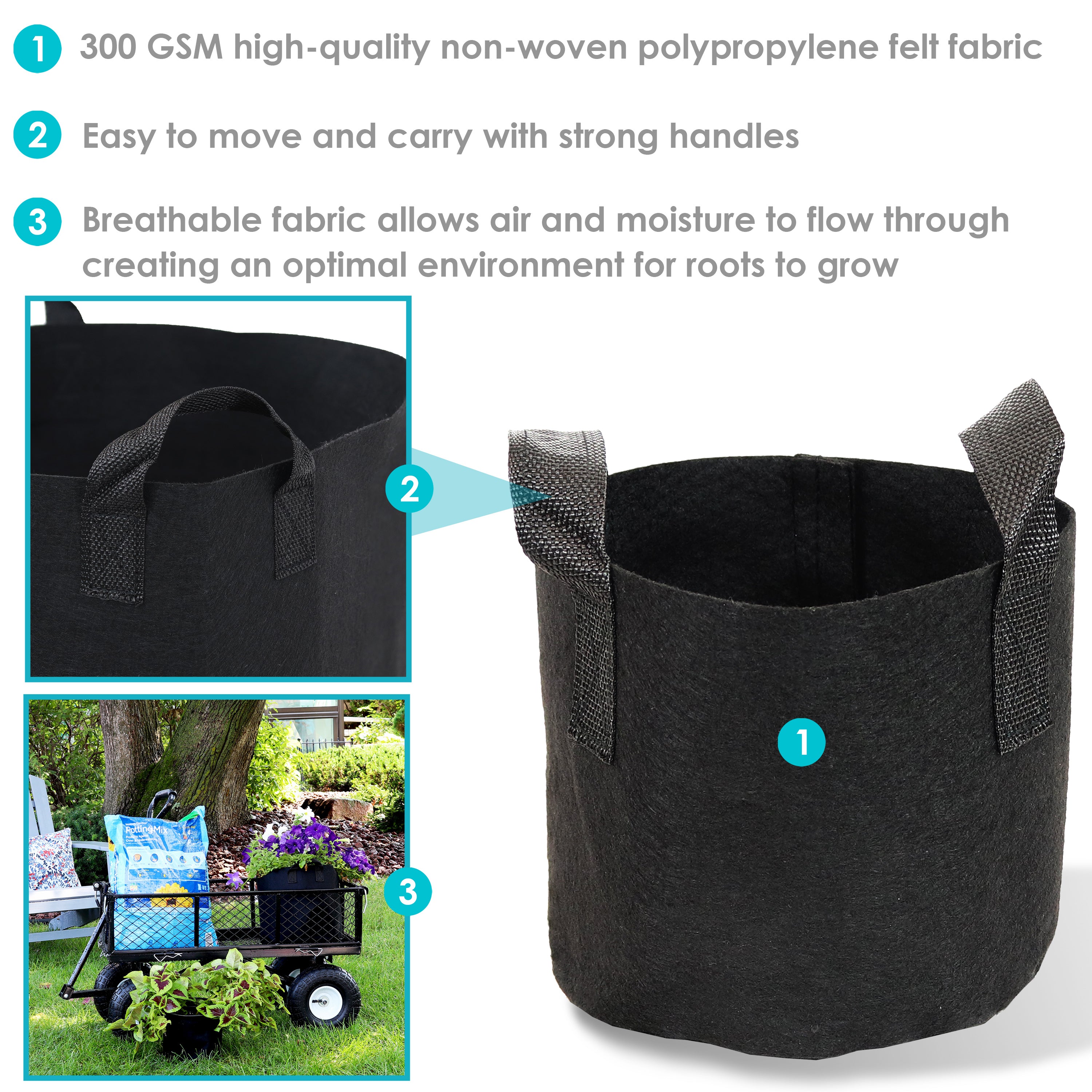 Sunnydaze 5-Gallon Garden Grow Bag with Handles Nonwoven Polypropylene Fabric, Black, 10pc