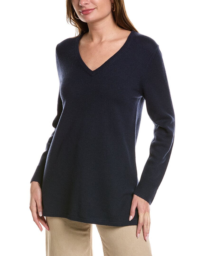 Sail To Sable V-neck Wool Tunic Sweater In Blue
