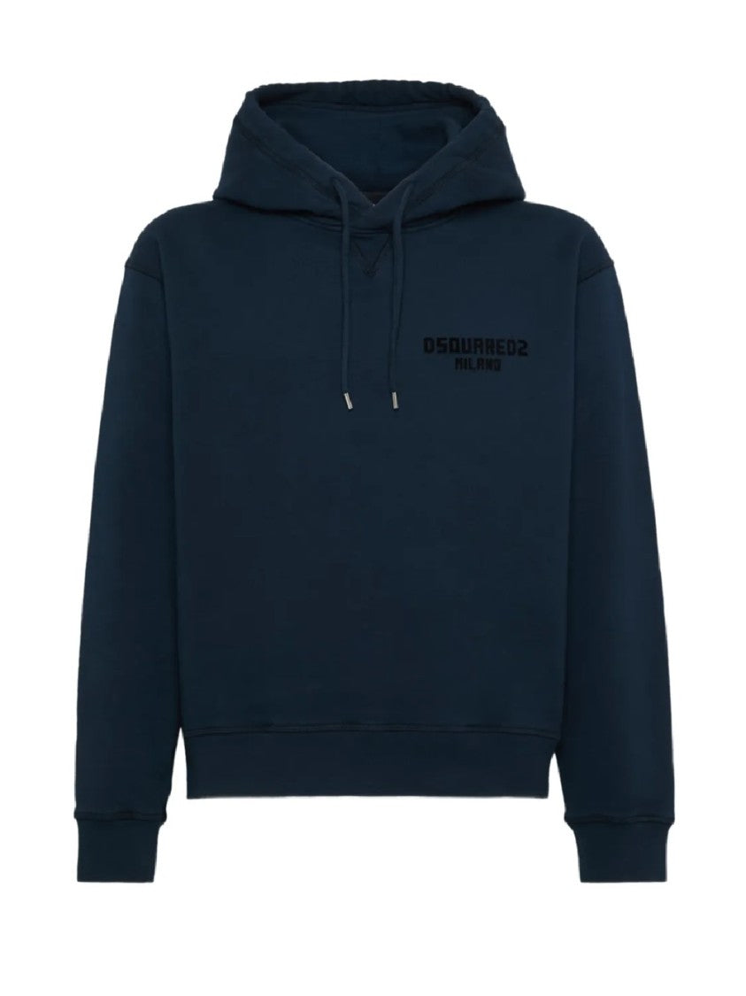Dsquared2 Black Hoodie With Drawstring Hood In Blue