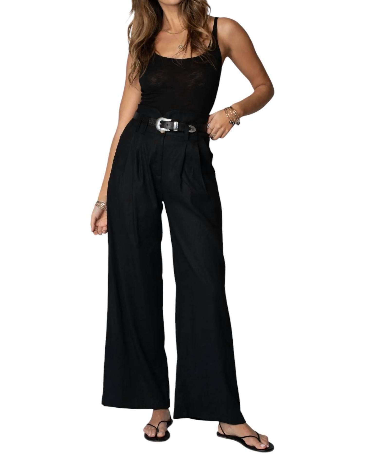 Stillwater Linen Knotch Waist Pants In Black