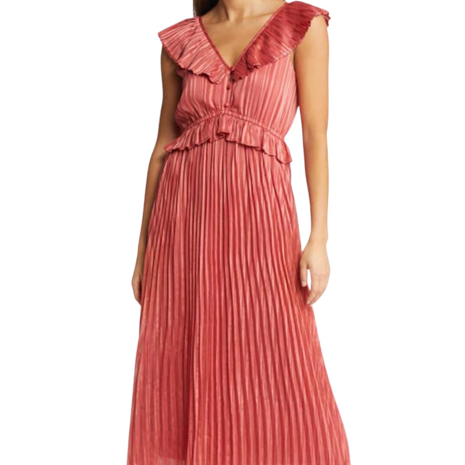 Adelyn Rae Cladelle Pleated Midi Dress In Copper In Brown