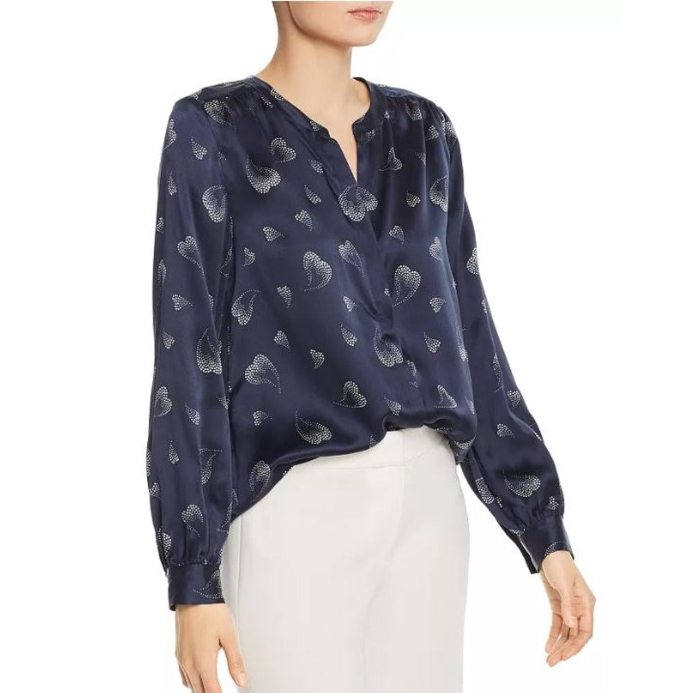 Shop Joie Women's Mintee Midnight Silk Blouse With Heart Print In Blue