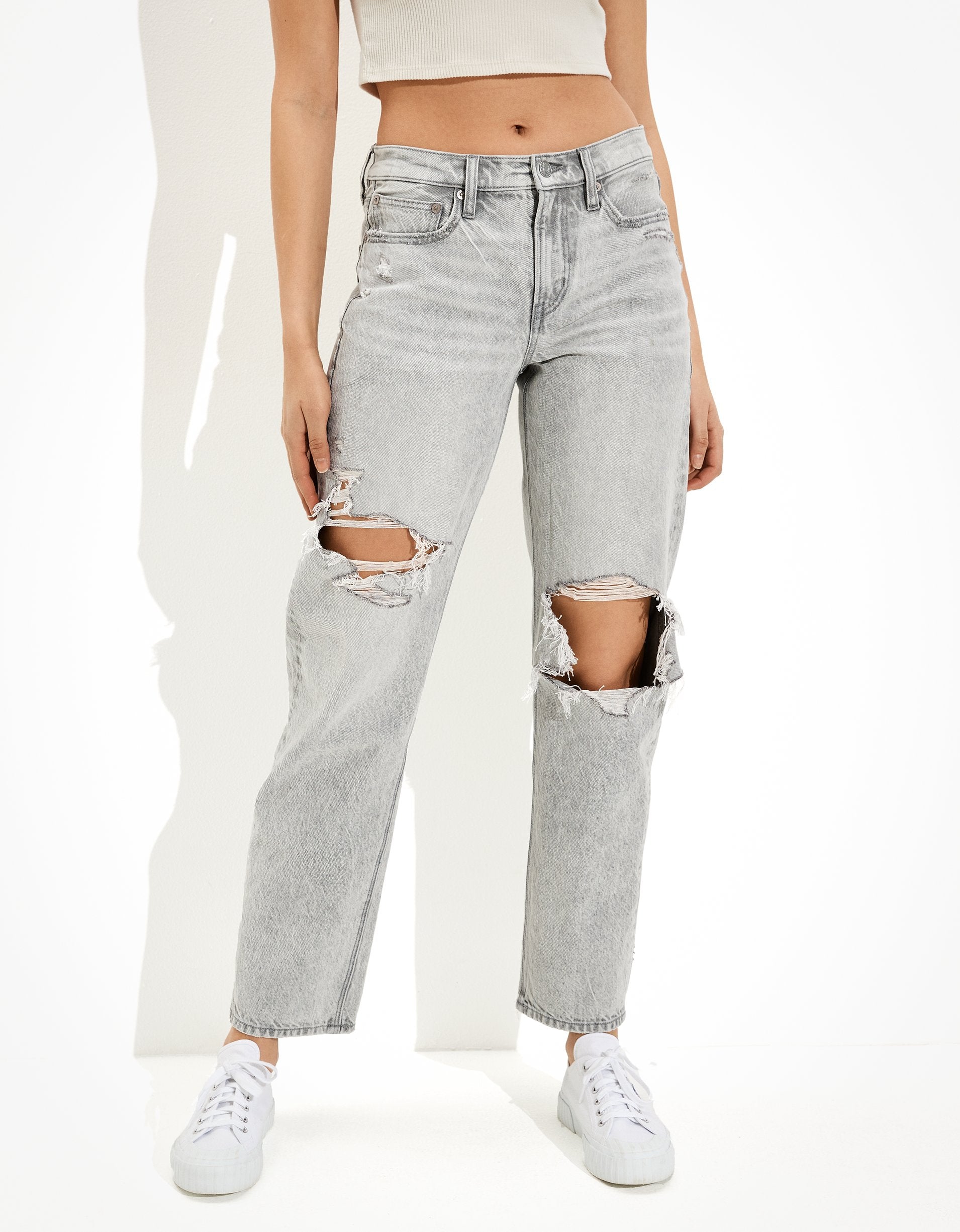 American Eagle Outfitters Ae Ripped '90s Straight Jean In Gray