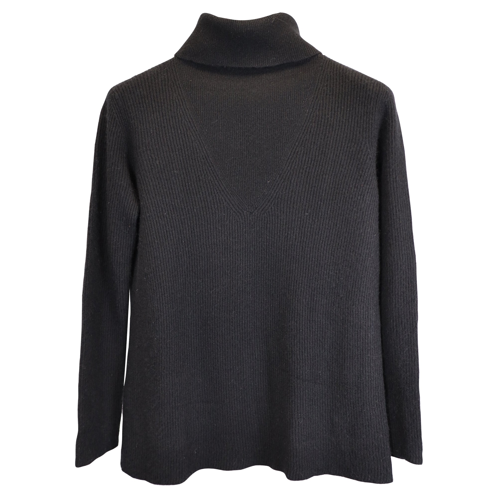 image of The Row Ribbed Turtleneck Sweater in Black Wool