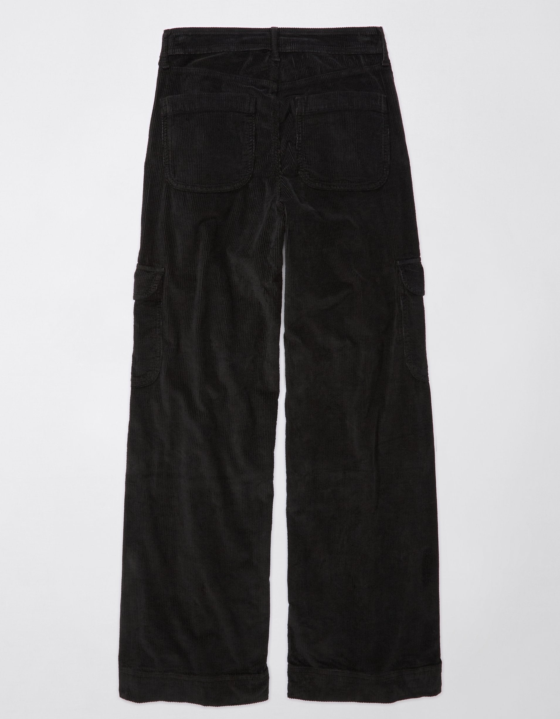 American Eagle Outfitters Ae Dreamy Drape Stretch Corduroy Super High-waisted Baggy Wide-leg Pant In Black