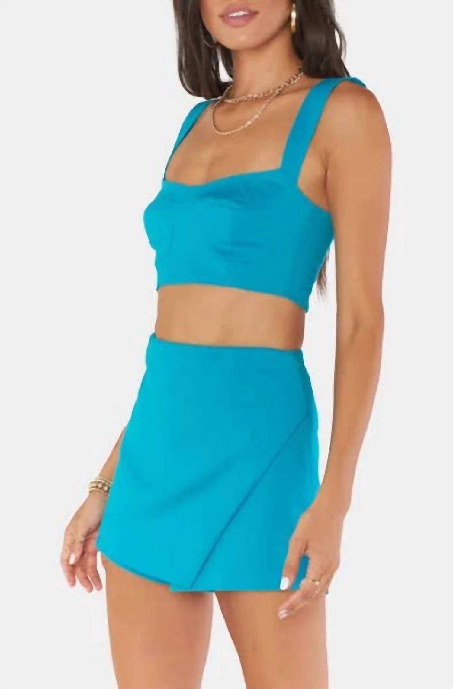 Shop Show Me Your Mumu Sally Crop Top In Teal Suiting In Blue