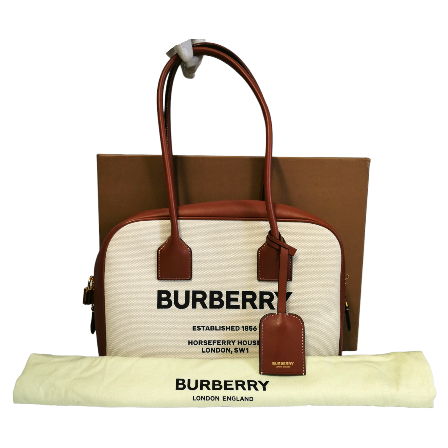 Image of Burberry Handbag White Horseferry Printed Canvas