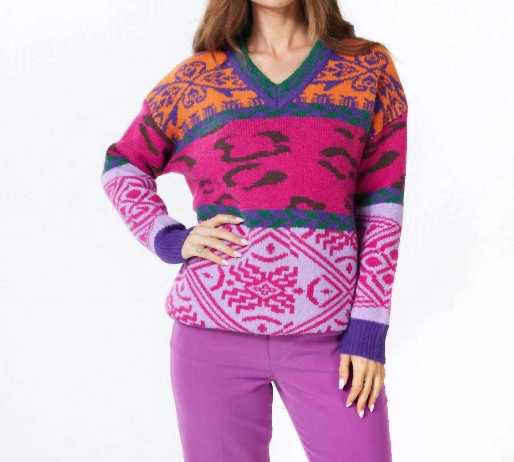 Shop Esqualo Sweater Jacquard Colored In Fuchsia In Multi